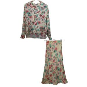 Aritzia Wilfred Free KYRA Pastel Watercolor Dye-Tie Midi Skirt & Top Sz XXS/00